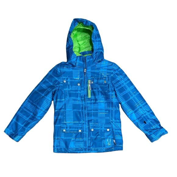 Spyder Girls 12 Blue Green Snowboard Ski Hooded Outdoors Winter Coat Jacket EUC - Picture 1 of 7